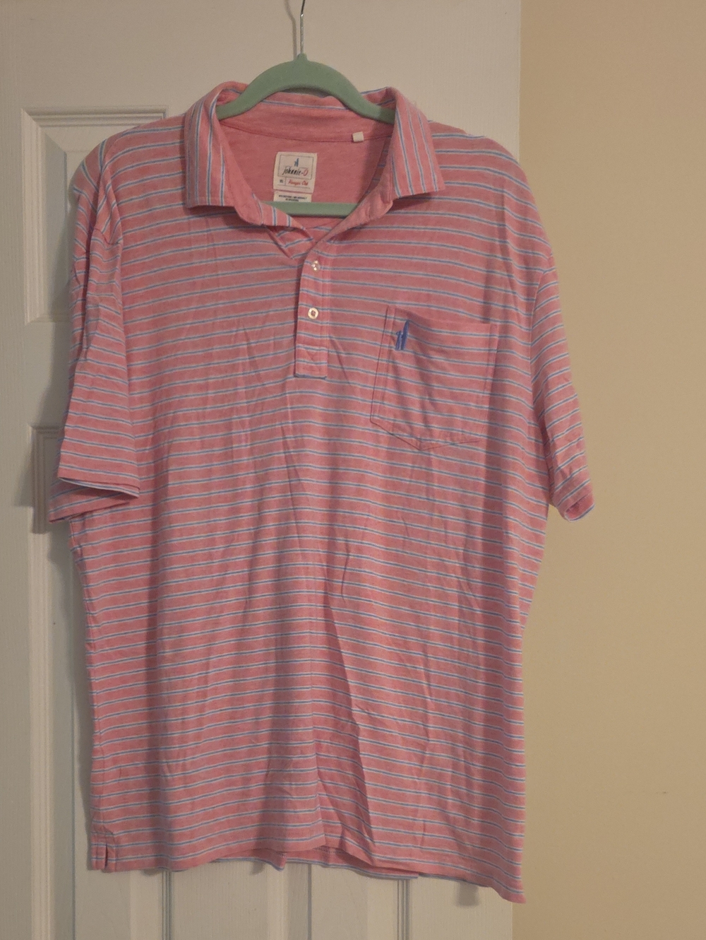johnnie-O Pink and Light Blue Striped Polo